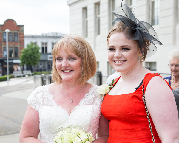 Bride with Daughter outside Barnsley Town Hall