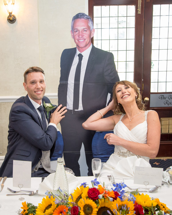 Gary Lineker cardboard cut out being given to the Bride on her wedding day
