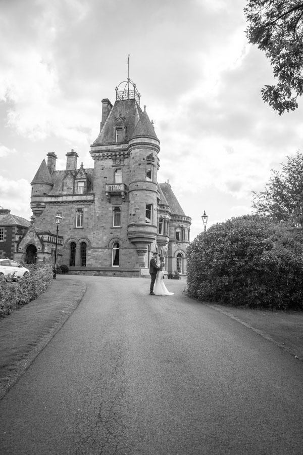 Bride and Groom in the grounds of Cornhill Castle on their wedding day