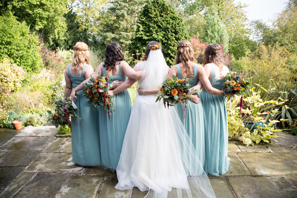 Bride and Bridesmaids in the grounds of Horsleygate Hall Derbyshire