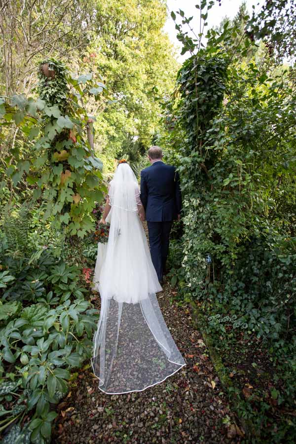 Bride and Groom in the grounds of Horsleygate Hall Derbyshire