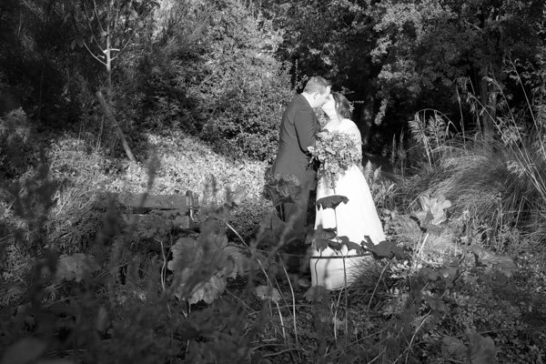 Bride and Groom in the grounds of Horsleygate Hall Derbyshire