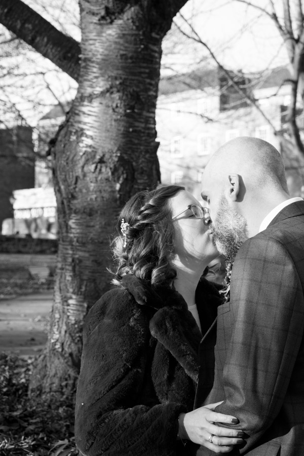 Bride and groom kiss at Ibis Styles Hotel Barnsley wedding