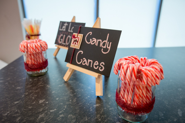Candy canes and chalk board sign at Ibis Styles Hotel Barnsley wedding