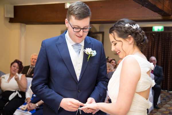 The exchange of the rings at Tankersley Manor Hotel Wedding