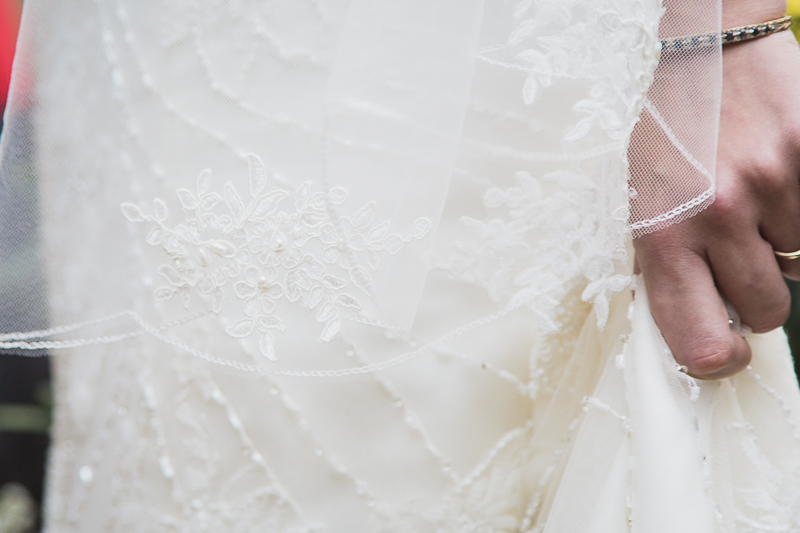 Detail on Brides dress at Yorkshire Sculpture Park Wedding