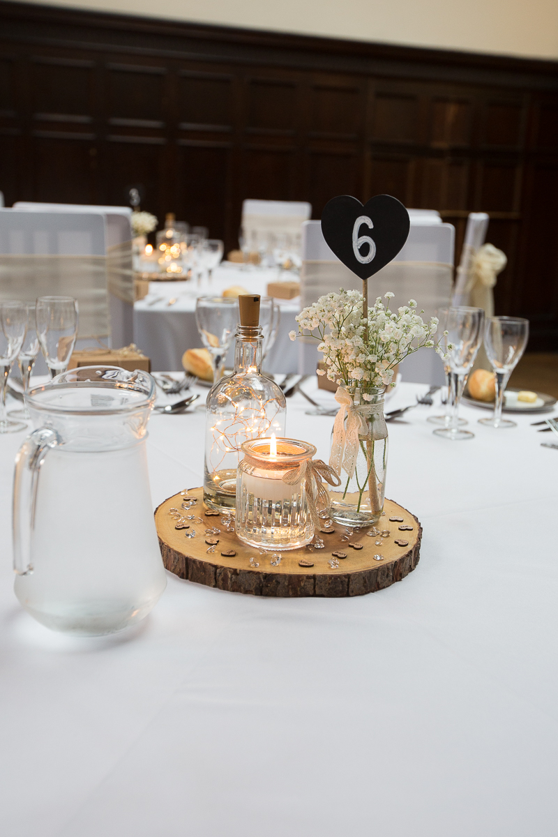 Simple table decorations at Wortley Hall Hotel