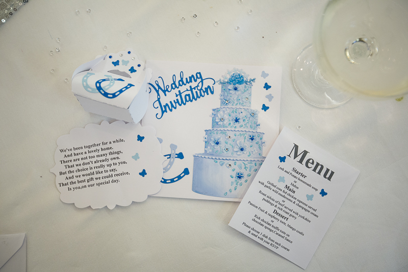 Blue and silver wedding stationery