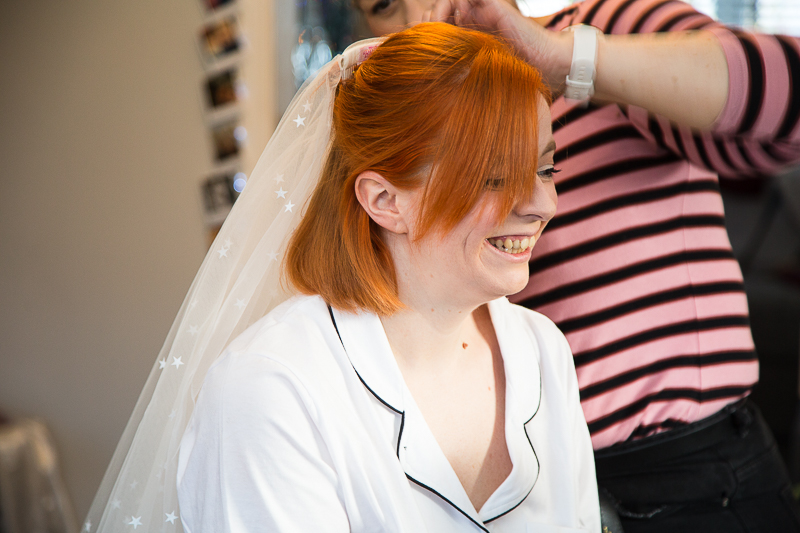 Bridal preparations before walking to church Doncaster wedding