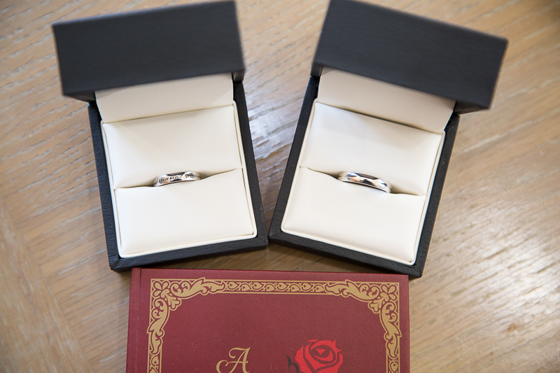 Wedding rings in their boxes with bespoke inscriptions