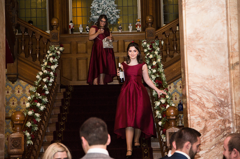 Bridesmaids coming down the stairs at a Doncaster wedding