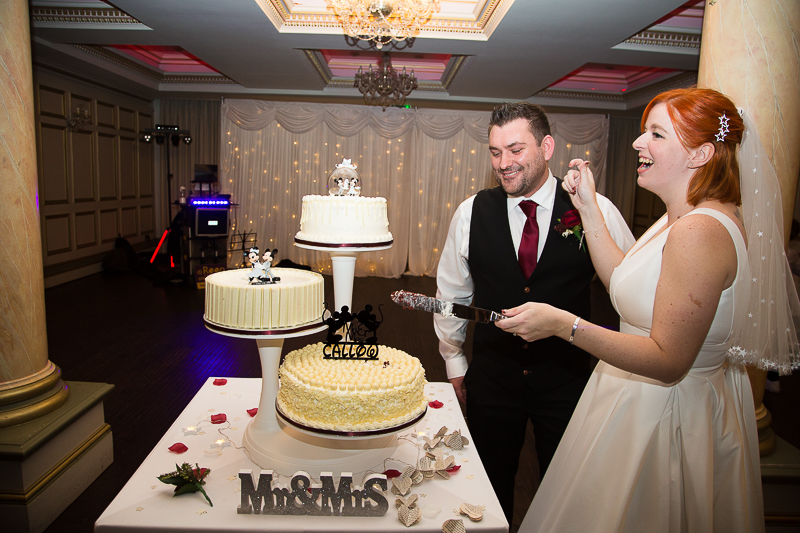 The cake cutting at Rossington Hall Doncaster Wedding