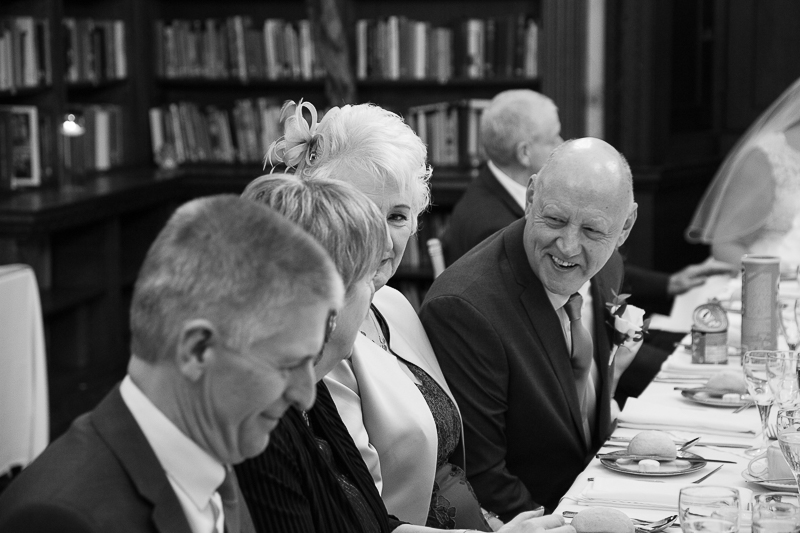 The wedding breakfast in the library at Wortley Hall