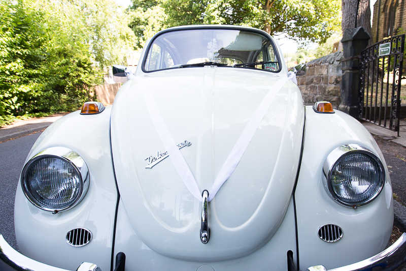 White Volkswagen beetle Wedding car by Yorkshire Wedding Cars
