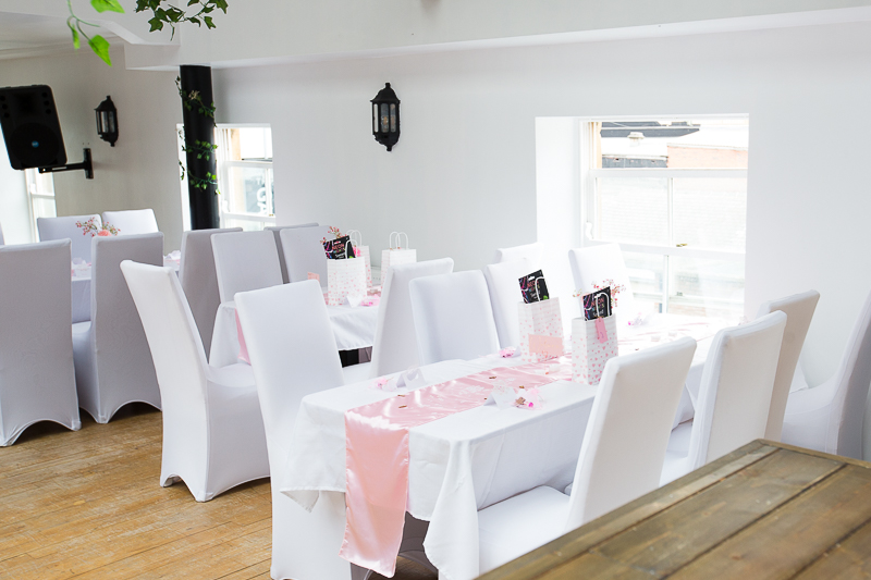 Pink wedding set up from a pink themed wedding at The Beehive at The Garrison Barnsley