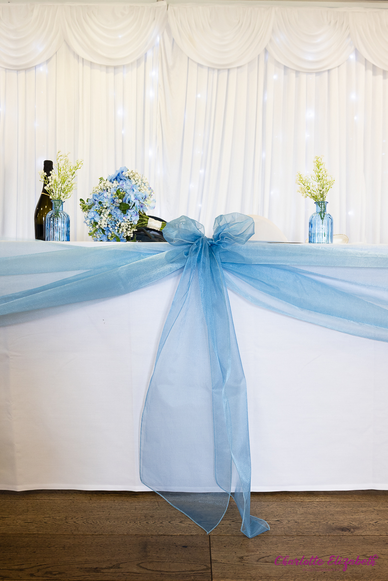 Baby blue wedding decorations Sports Club Barnsley wedding photographer