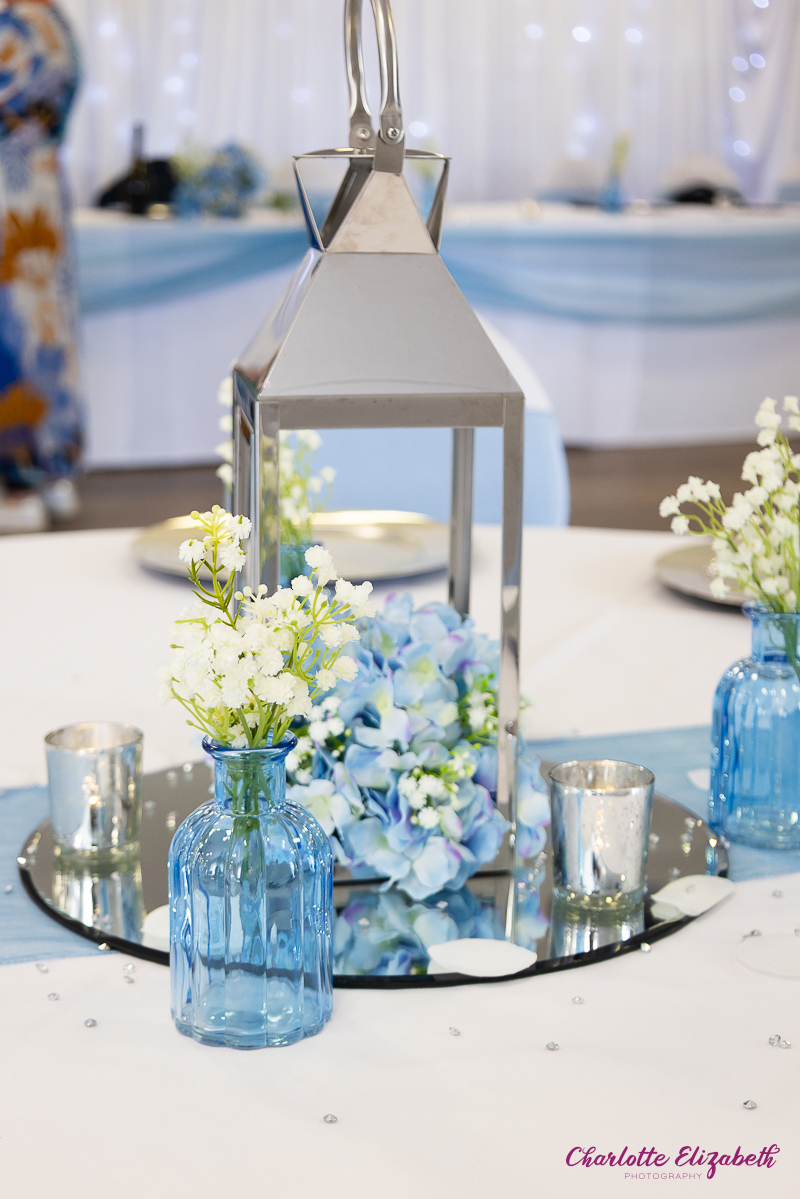 Baby blue wedding decorations Sports Club Barnsley wedding photographer