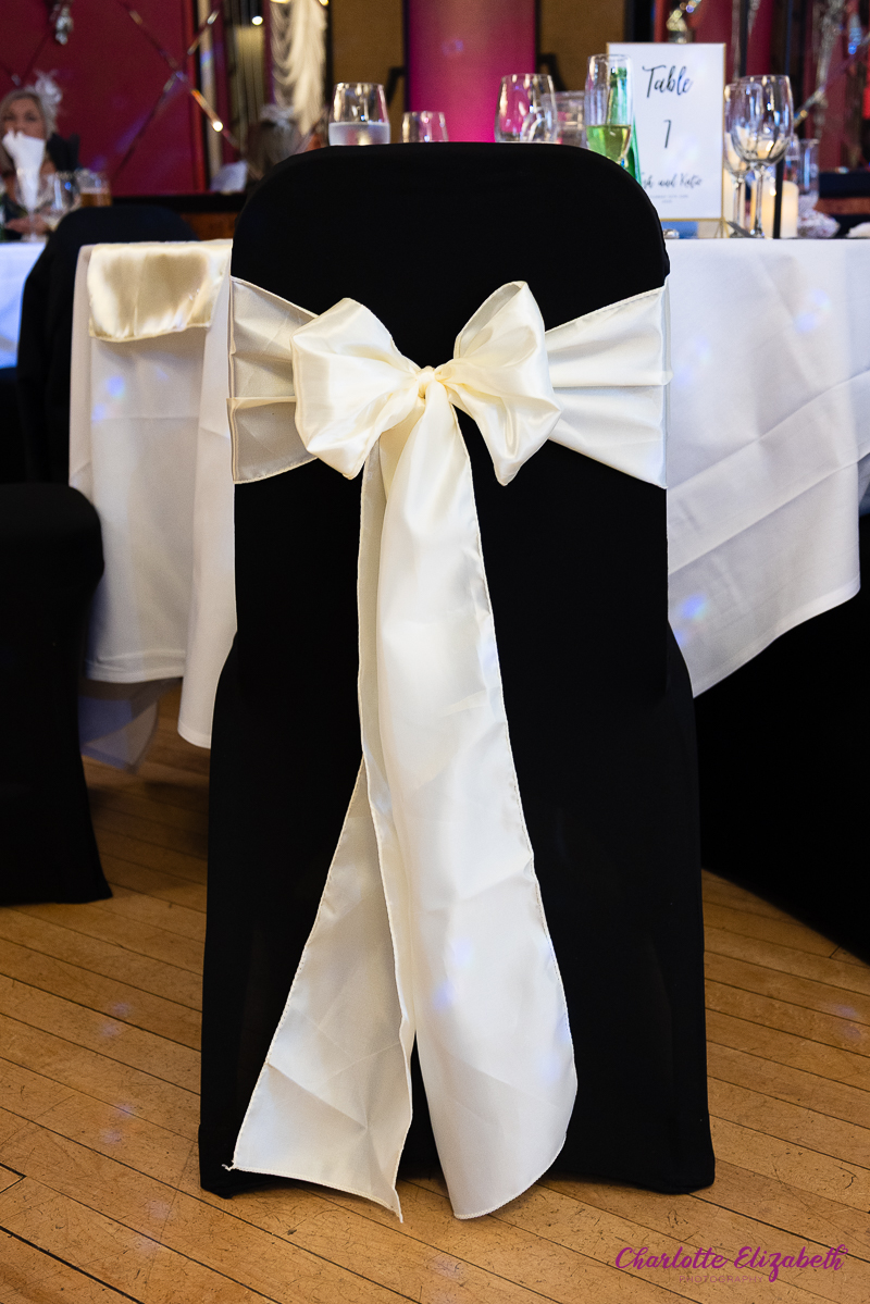 Black and white wedding decor at The Earl of Doncaster wedding photographer