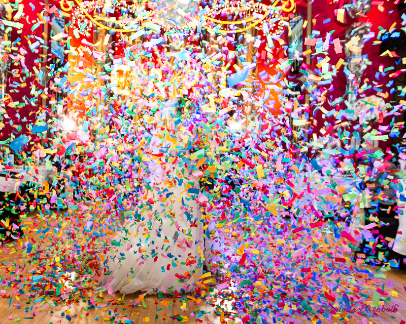 The first dance with confetti cannons at The Earl of Doncaster wedding photographer