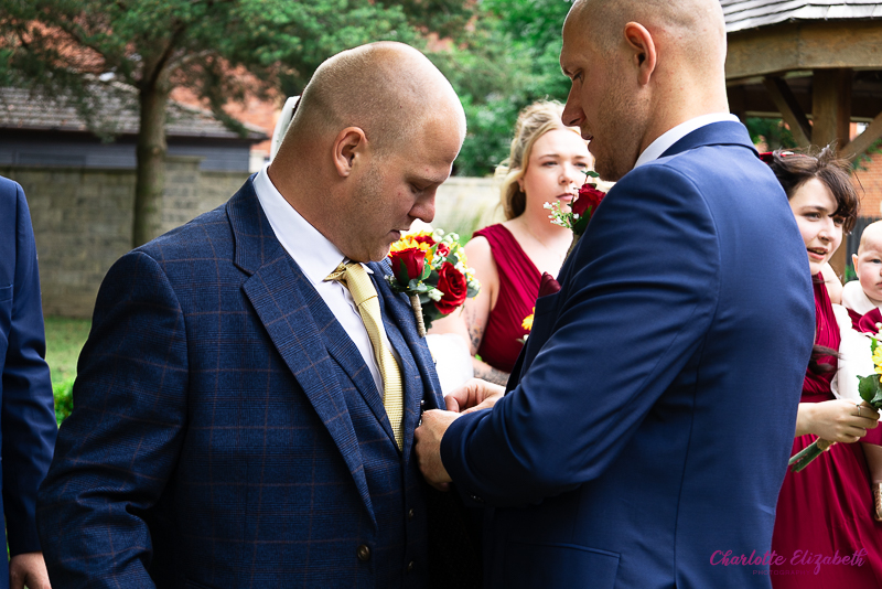 Group shots in the grounds of Burntwood Court hotel Barnsley wedding photographer