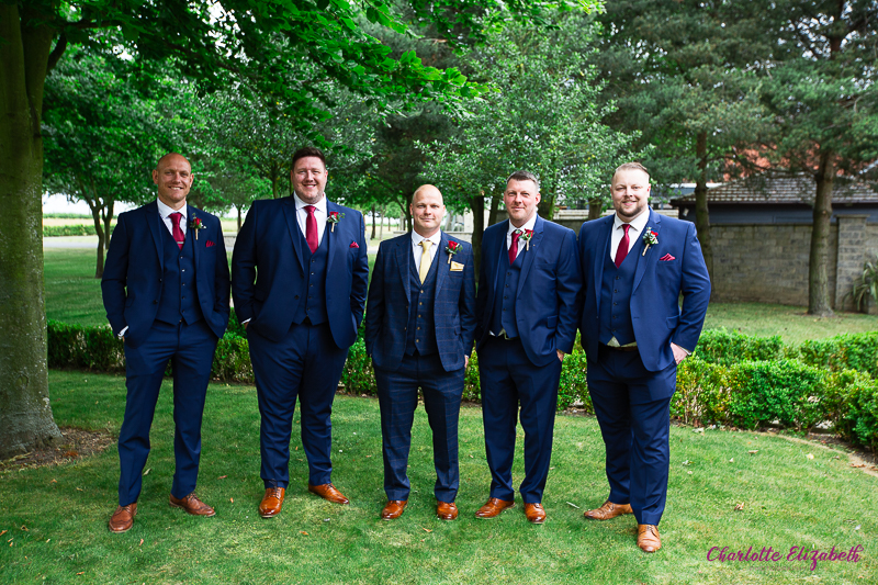 Group shots in the grounds of Burntwood Court hotel Barnsley wedding photographer