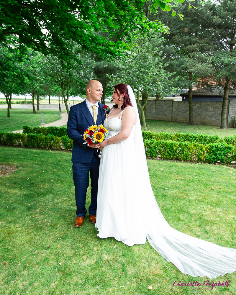 Couple portraits in the grounds of Burntwood Court hotel Barnsley wedding photographer