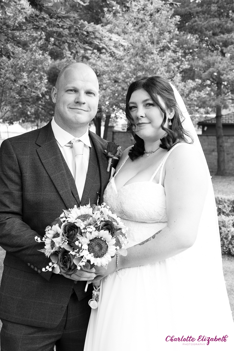 Couple portraits in the grounds of Burntwood Court hotel Barnsley wedding photographer