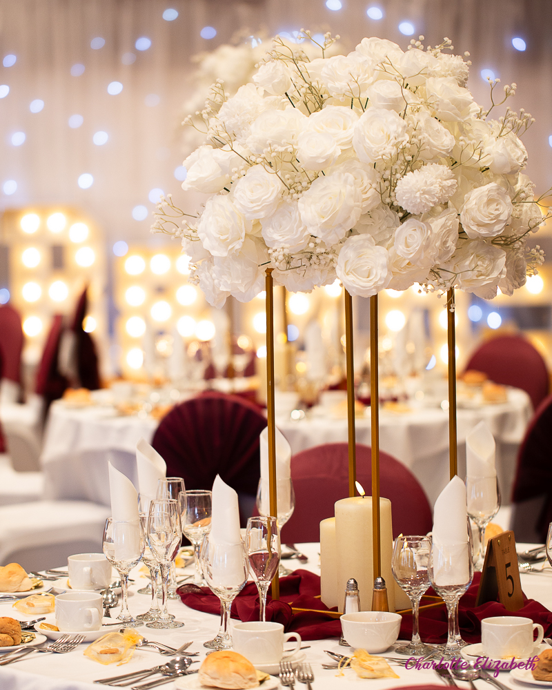 Wedding decorations at Burntwood Court hotel Barnsley wedding photographer