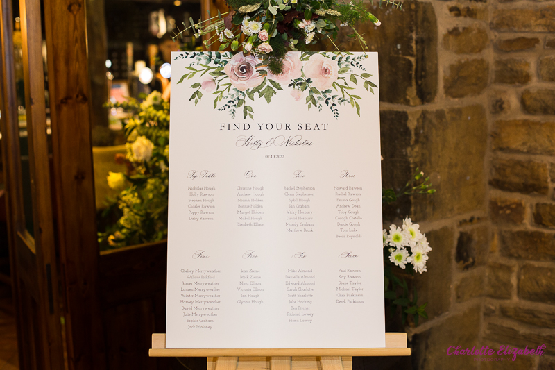 Cubley Hall Penistone Wedding breakfast decorations by natural wedding photographer