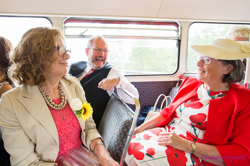 big red bus at a Barnsley wedding day at Cawthorne Village Hall and Barnsley registry office