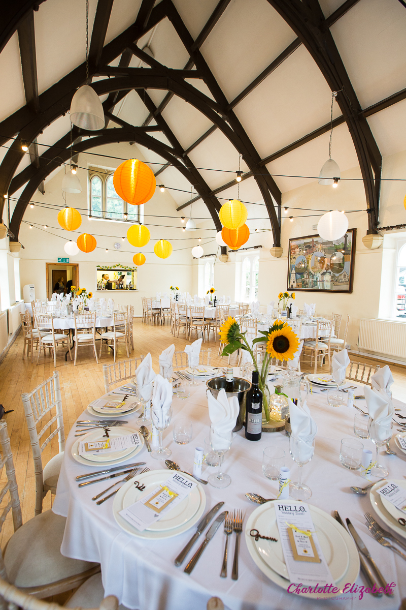Wedding reception at Cawthorne Village Hall by natural wedding photographer in Barnsley