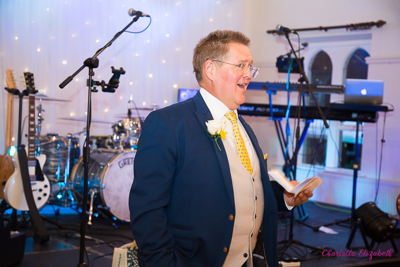 Wedding speeches at Cawthorne Village Hall by natural wedding photographer in Barnsley