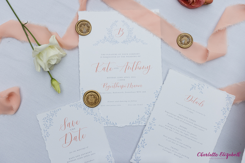 Bridgerton wedding stationery inspiration at Rogerthorpe Manor